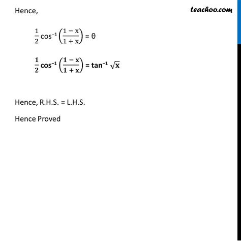 Misc 8 Prove Tan 1 Root X 1 2 Cos 1 1 X 1 X