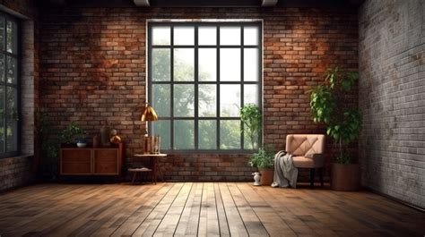 Floor Brick 3d Illustration Of A Room With Rustic Texture And Wooden ...