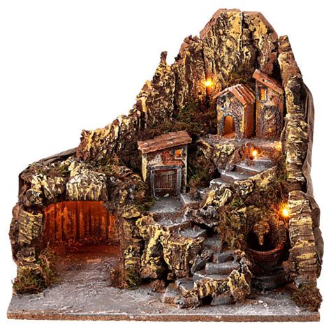 Borgo Con Grotta Fontana Presepe Napoletano X X Cm Vendita