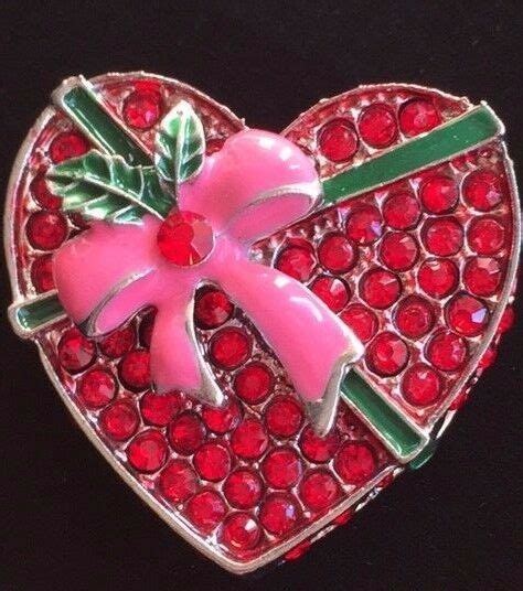 Rhinestone Love Valentines Day Heart Box Of Chocolate Candy Pin Brooch