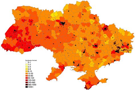 42.Population density (administrative boundaries) map of Ukraine ...