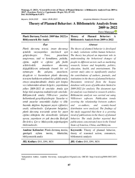 Pdf General Overview Of Theory Of Planned Behavior A Bibliometric