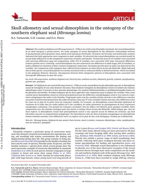 Pdf Skull Allometry And Sexual Dimorphism In The Ontogeny Of The