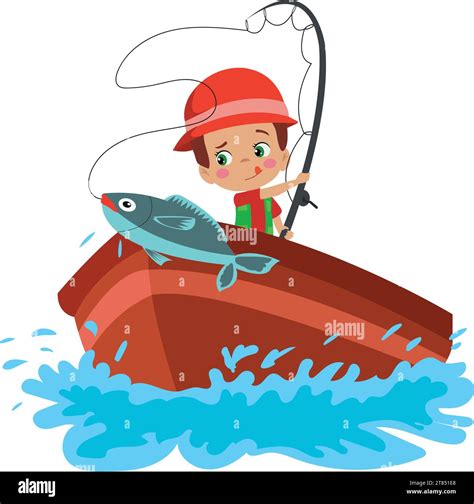 Cute Boy Fishing On Boat Stock Vector Image And Art Alamy