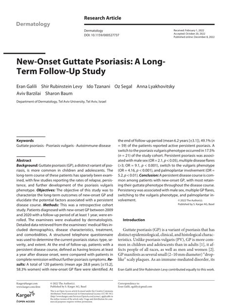 Pdf New Onset Guttate Psoriasis A Long Term Follow Up Study