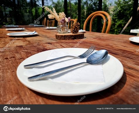 Basic Table Settings Equipped Utensils Plate Spoon Fork Stock Photo By