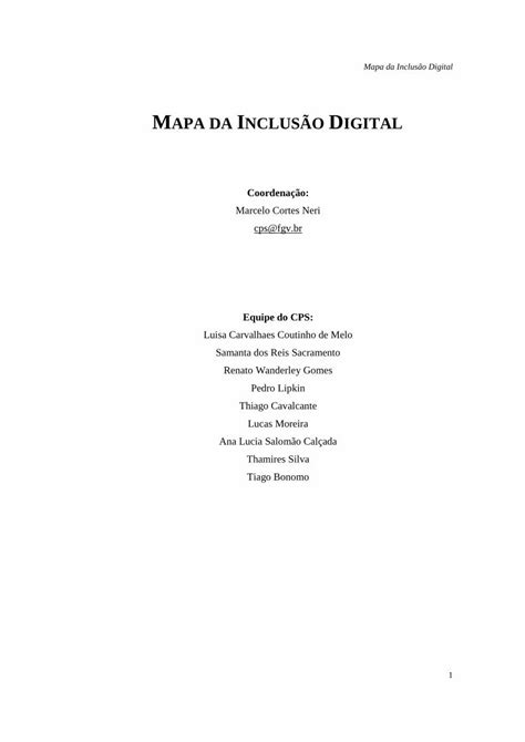 Pdf Mapa Da Inclusão Digital¡ Dez Anos O Centro De Políticas Sociais