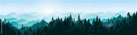 Mountain Landscape Mountains And Coniferous Forest Tourism And