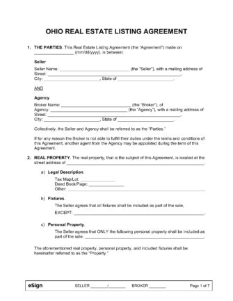 Free Ohio Real Estate Listing Agreement Pdf Word