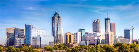 Downtown Atlanta Skyline showing several prominent buildings and hotels ...