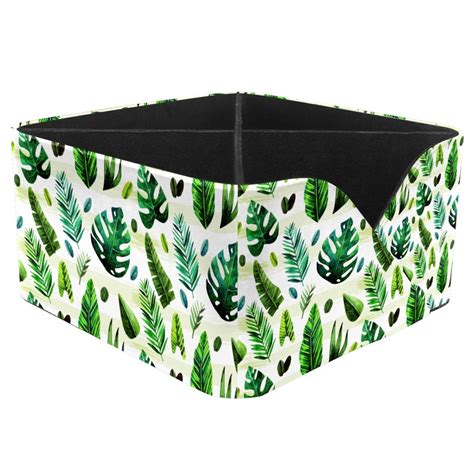 Ownta Tropical Green Leaf Pattern Square Pencil Storage Case With 4