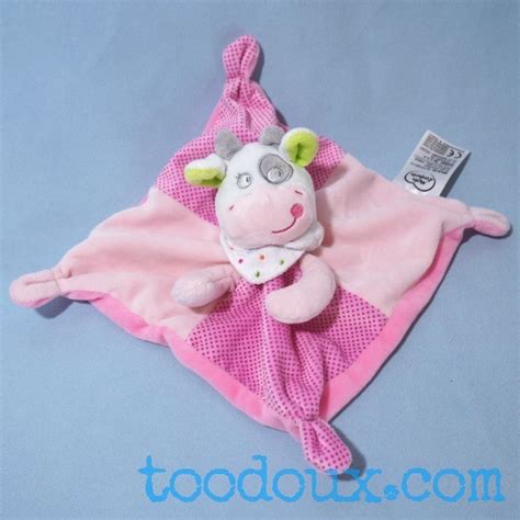 sos doudou vache Mots d Enfants carré plat rose