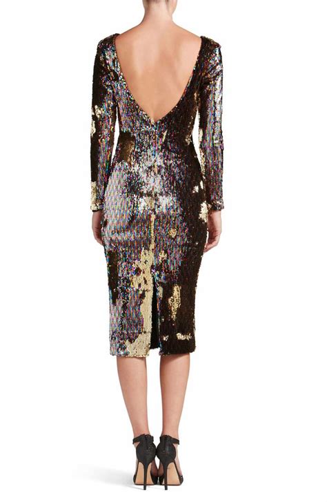 Dress The Population Emery Scoop Back Reversible Sequin Body Con Dress