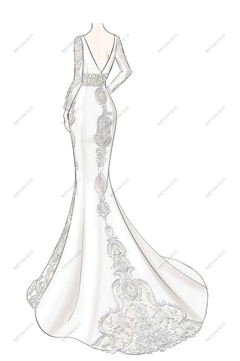 Elegant V Neck Appliqued Sleeve Crepe Mermaid Designer Dress Sketch In 2024 Dress Sketches