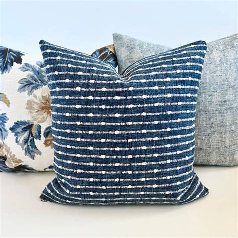 Navy Blue Basket Weave Pillow Cover Navy Stripe Cushion Etsy