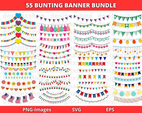 Bunting Banner Svg Bundle Party Bunting Vector Flag Svg Bunting