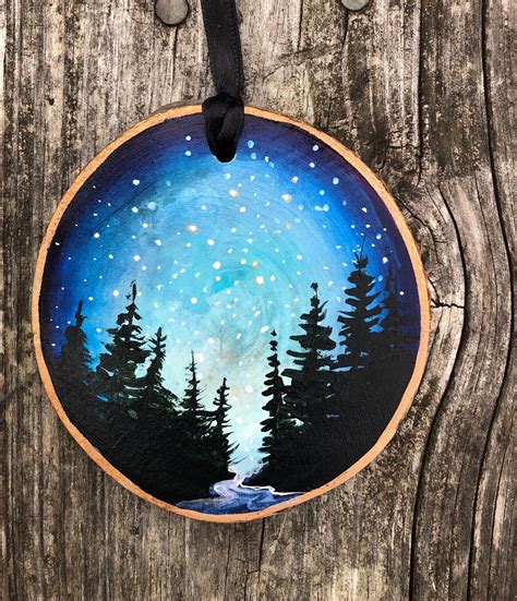 Starry Night Sky With Trees Hand Painted Wood Slice Ornament Artofit