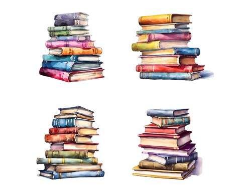 Watercolor Stack Of Books Clipart 16 Jpgs Watercolor Books Clipart