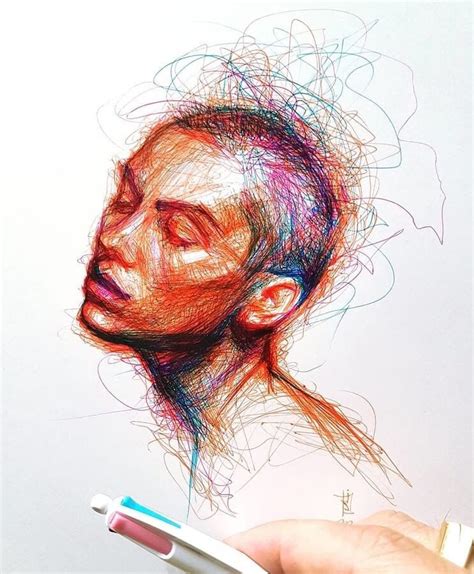 Scribble Color Pen Portraits Pen Art Drawings Portrait Art Biro Art