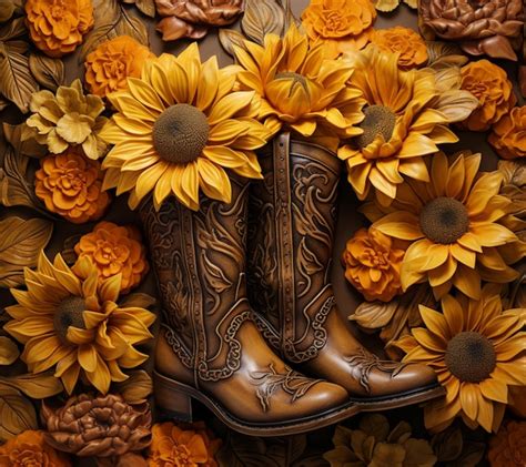 Premium Photo There Is A Pair Of Cowboy Boots With Sunflowers On The