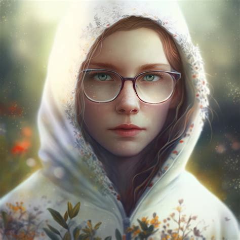 Premium Photo A Girl With Glasses In A Hoodie Spring Gokeh Background Generative Ai Illustration