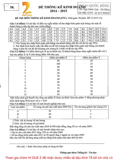 SOLUTION 20 BO DE THONG KE KINH DOANH Studypool