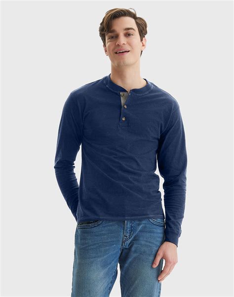 Hanes Mens Long Sleeve Henley Shirt Beefy T Pure Cotton 3 Button S 3xl