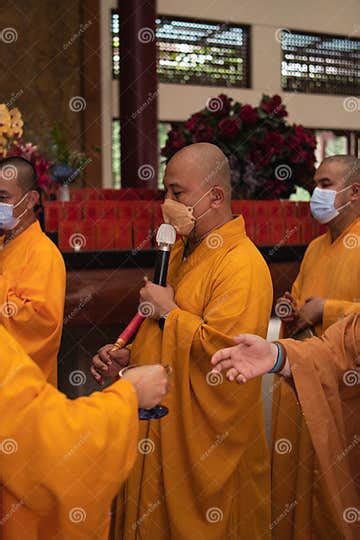 Bandung Indonesia January 8 2022 A Group Of Monks With Orange And