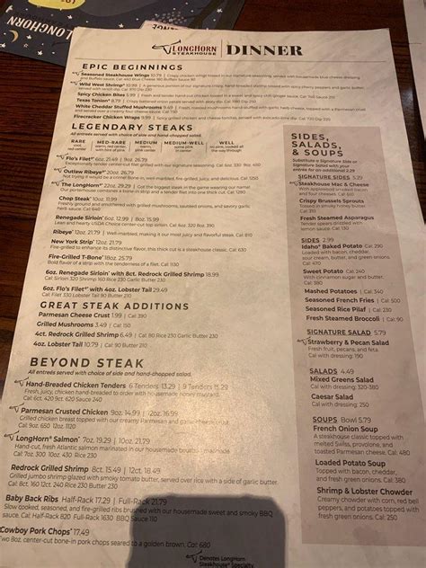 Menu At Longhorn Steakhouse Goldsboro 609 N Berkeley Blvd