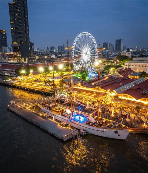 Aerial View Of Asiatique The Riverfront Open Night Market At The Chao