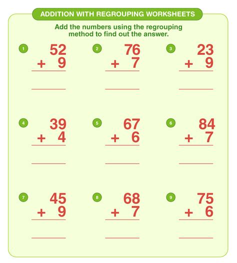 Adding Two Digits With Regrouping Worksheets