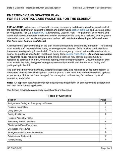 Emergency Disaster Plan Template