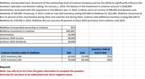 Solved Matthew Incorporated Owns 30 Percent Of The Chegg