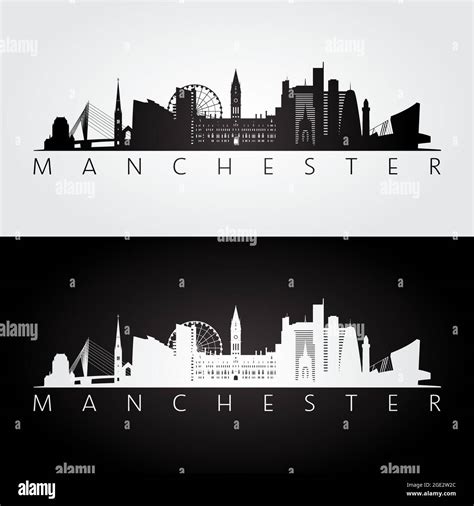 Manchester Skyline And Landmarks Silhouette Black And White Design