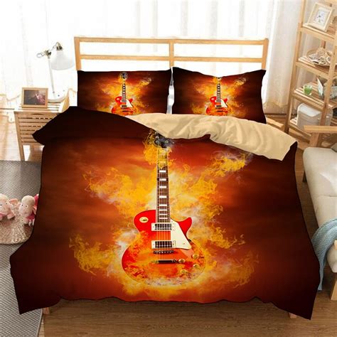 Juego de ropa de cama 3D con estampado de guitarra edredón con funda