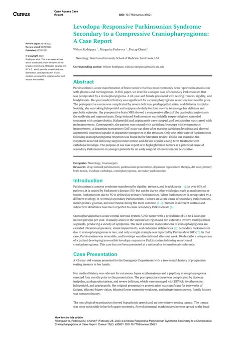 PDF Levodopa Responsive Parkinsonian Syndrome Secondary To A