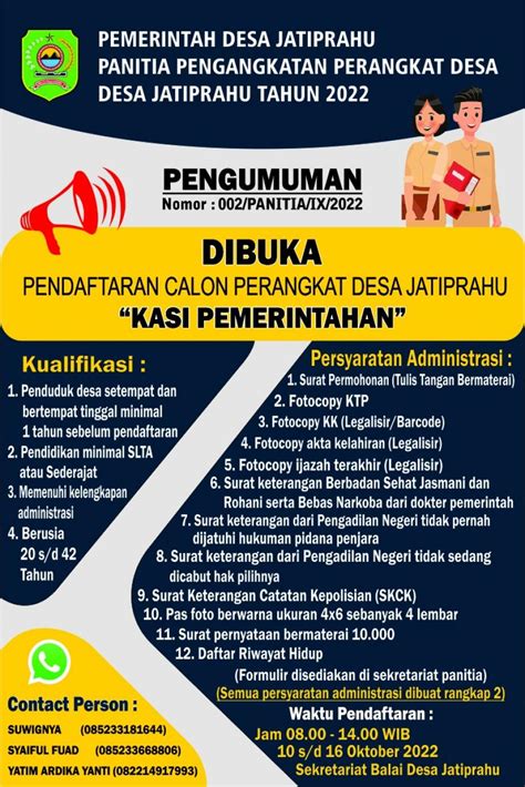 PENGUMUMAN PENDAFTARAN BAKAL CALON PERANGKAT DESA JATIPRAHU TAHUN 2022