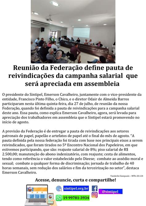 Reuni O Da Federa O Define Pauta De Reivindica Es Da Campanha