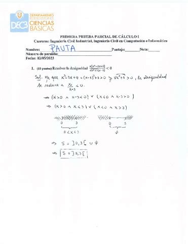 Pauta Primera Prueba Parcial De Calculo I Pdf