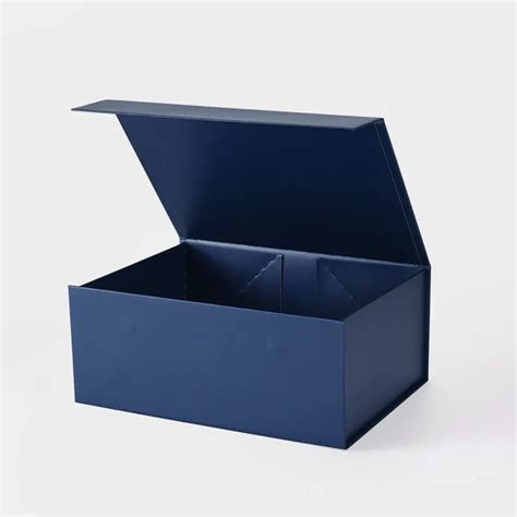 A Deep Navy Blue Magnetic Gift Box With Ribbon Geotobox