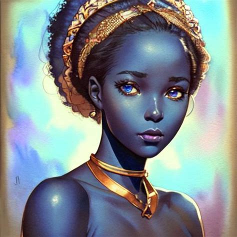 Realistic Portrait Of A Girl Black Skin Blue Eyes Openart