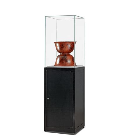 Glass Display Plinth Cabinet Black Silver Luminati