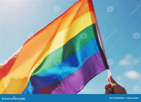 Ai Generative Pride Rainbow Lgbt Gay Flag Against A Blue Sky Stock Illustration Illustration