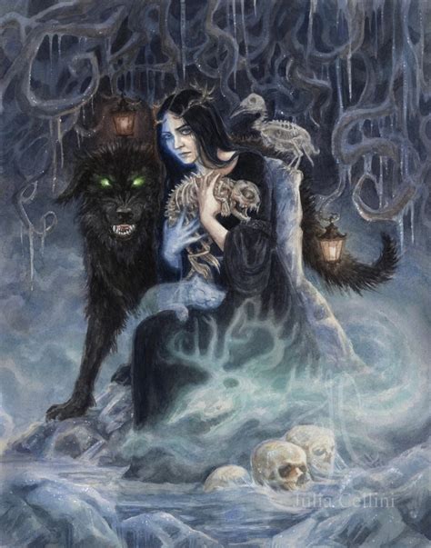 Hel Underworld Goddess Art Painting Hela Norse Death Garmr Watercolor ...