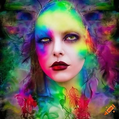 Vibrant And Colorful Surreal Woman S Face In The Forest With Gothic And