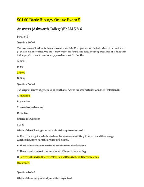 Sc160 Basic Biology Online Exam 5 Answers Ashworth College Exam 5 And 6 Scholarfriends