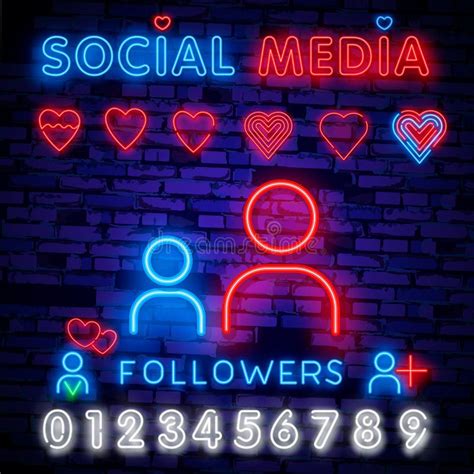 Social Media Neon Sign Design Template Followers Neon Logo Light