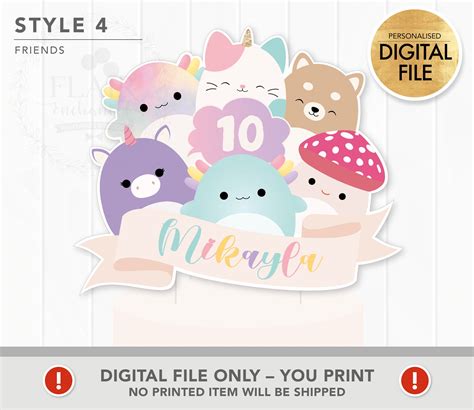 Personalized Squishies Cake Topper printable Digital File Only, Kawaii ...