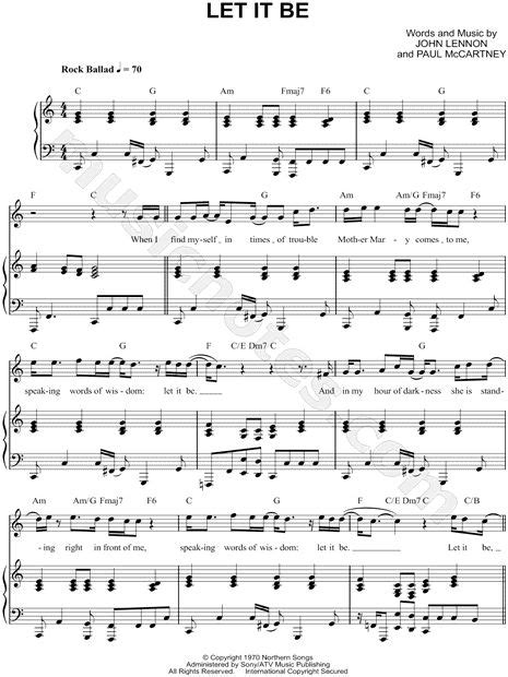 The Beatles Let It Be Sheet Music In C Major Transposable