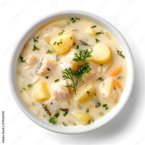 Scottish Soup Made With Smoked Haddock Potatoes And Onions Served In